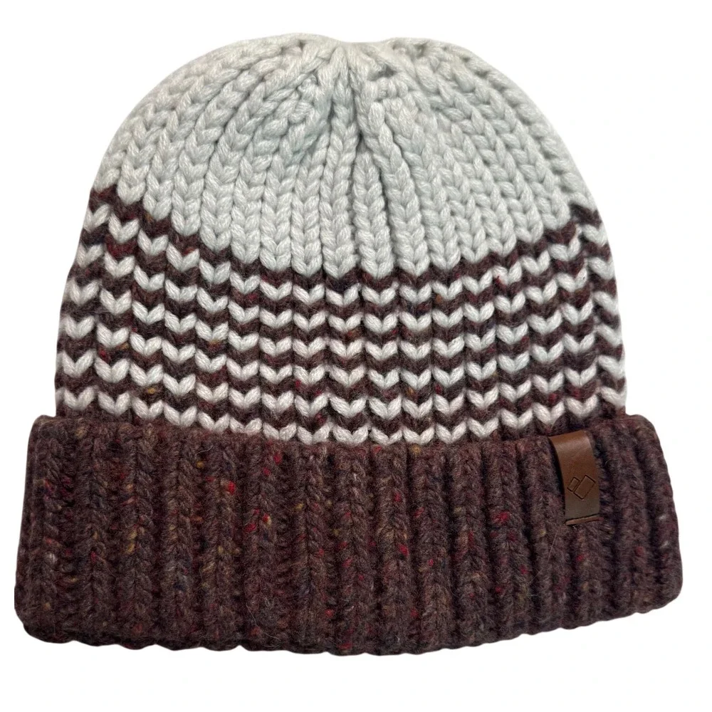 Obermeyer Beanie Merino Wool Alpaca Blend Knit Hat Brown Grey White One Size